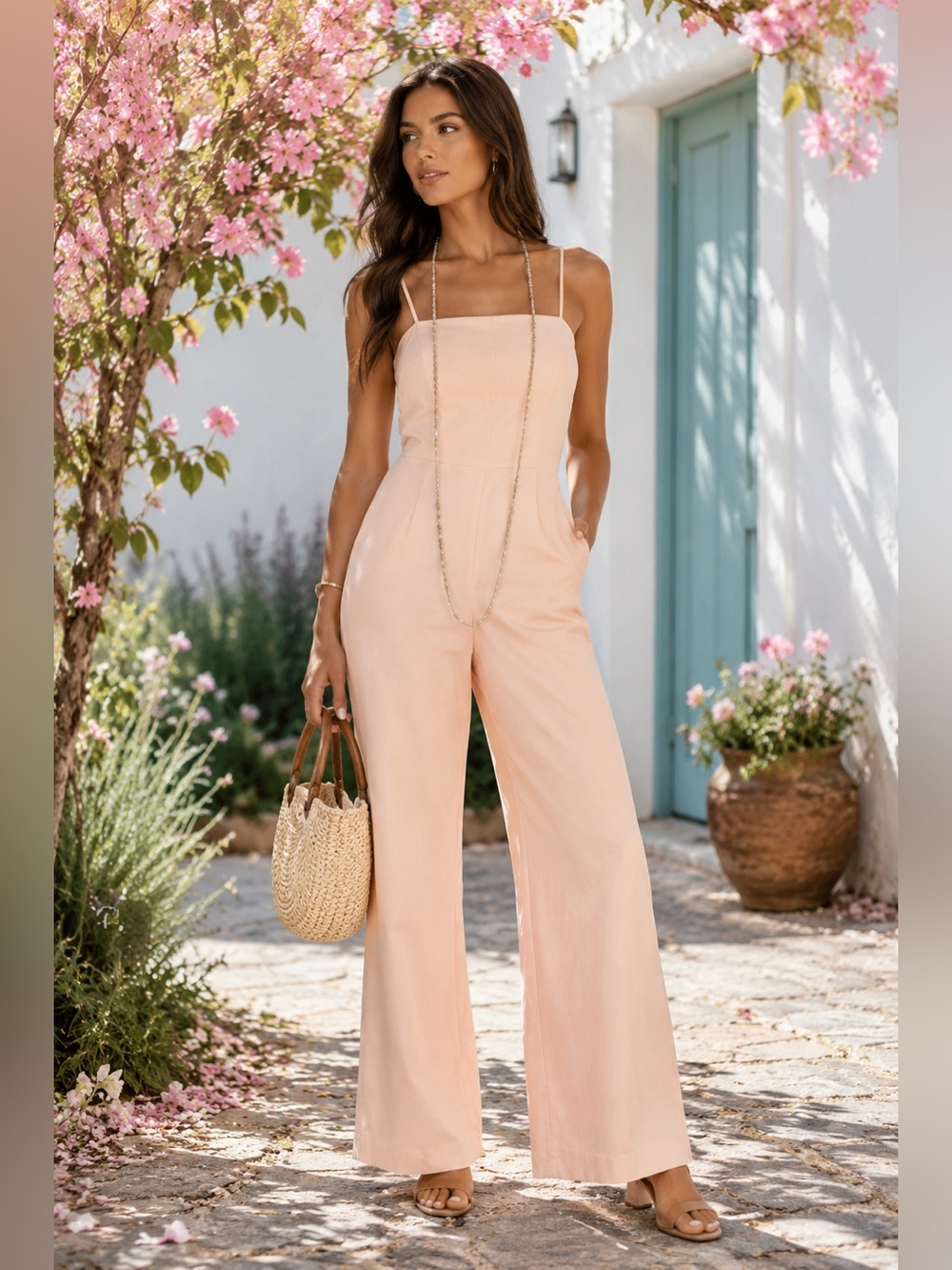 Stunning MARCIANO - Peach Spaghetti Straps Pants Jumpsuit